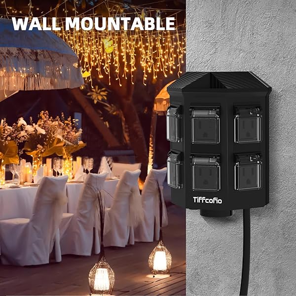OUTDOOR REMOTE CONTROL POWER STRIP, 25FT EXTENSION CORD WATERPROOF, INDEPENDENT CONTROL OUTLETS, 6 GROUNDED OUTLETS FOR OUTDOOR DECORATIONS, 14 AWG, 15A/1875W, ETL LISTED (25 FT)