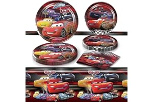 COSERSHOW Cars Birthday Party Supplies, 20 Plates, 20 Napkins and 1 Tablecover for Cars Party Decorations