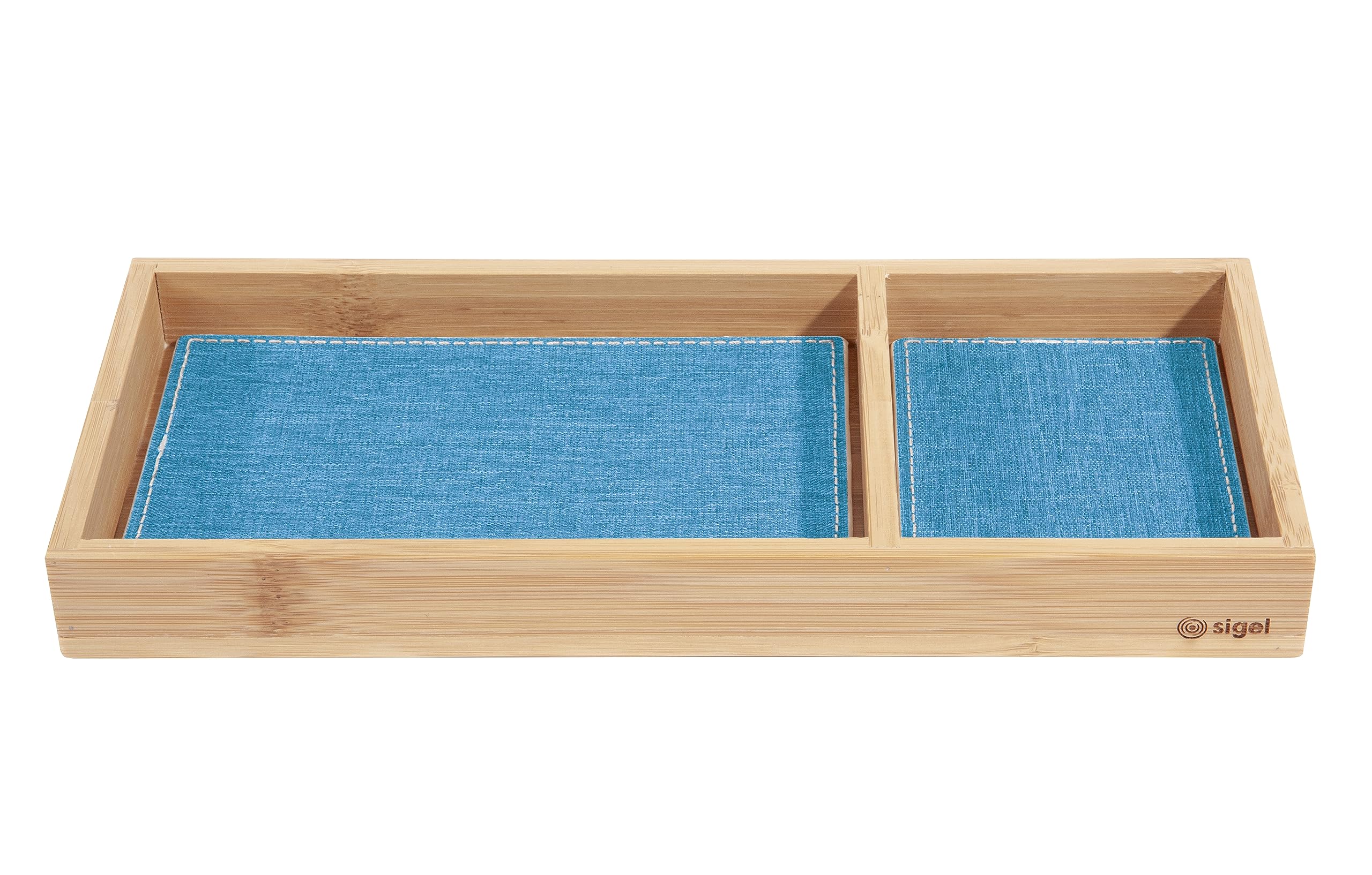 SIGEL SA206 Accessory tray, bamboo, 24.5 x 2.5 x 10.9 cm, Beige/Dark Grey/light Blue