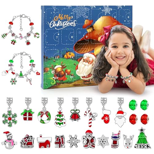 JIJI&CUI 2025 Advent Calendar for Girls 3-9 Year Old | 24 Days DIY Jewelry Kit with Surprise Charms | Christmas Countdown Gifts, Birthday Holiday Presents for Kids