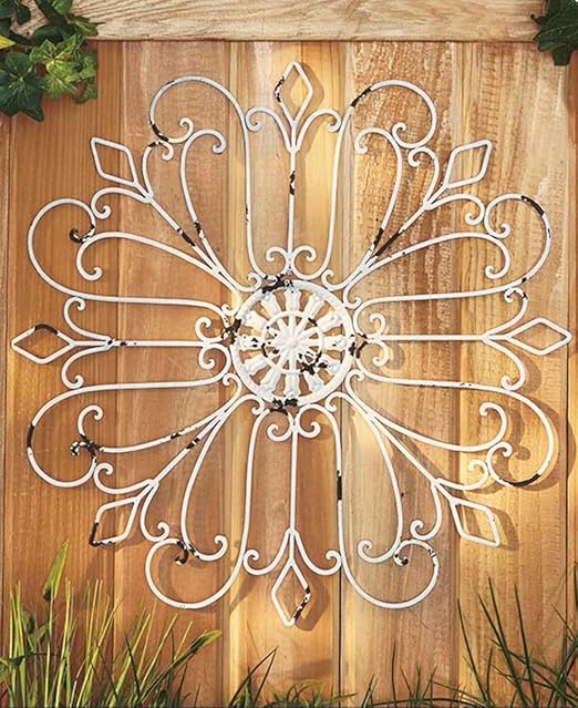 Medallones De Pared Al Aire Libre De Hierro Acabado Rustico Blanco