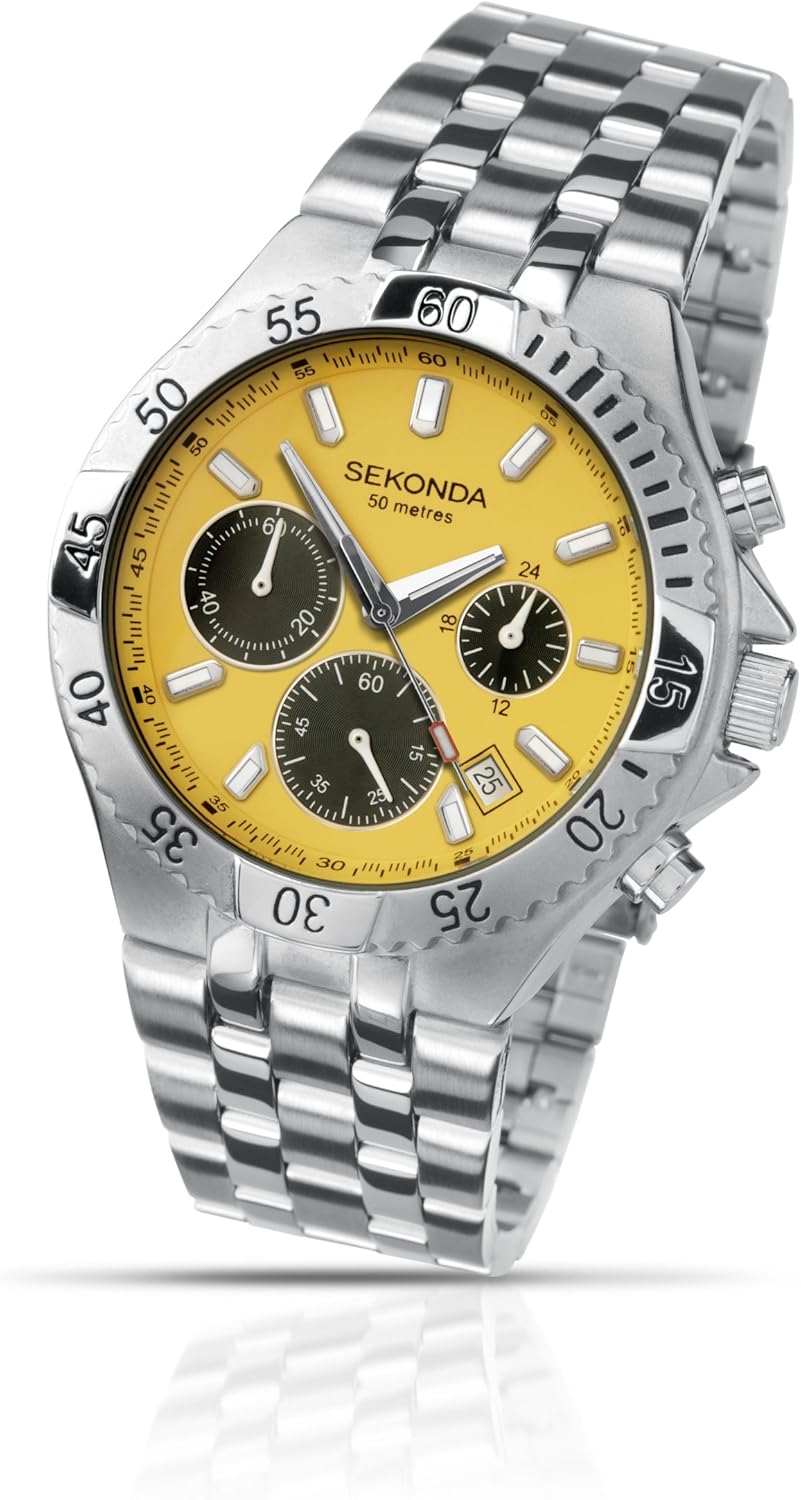 Sekonda Men's Quartz Watch with Yellow Dial Chronograph Display and