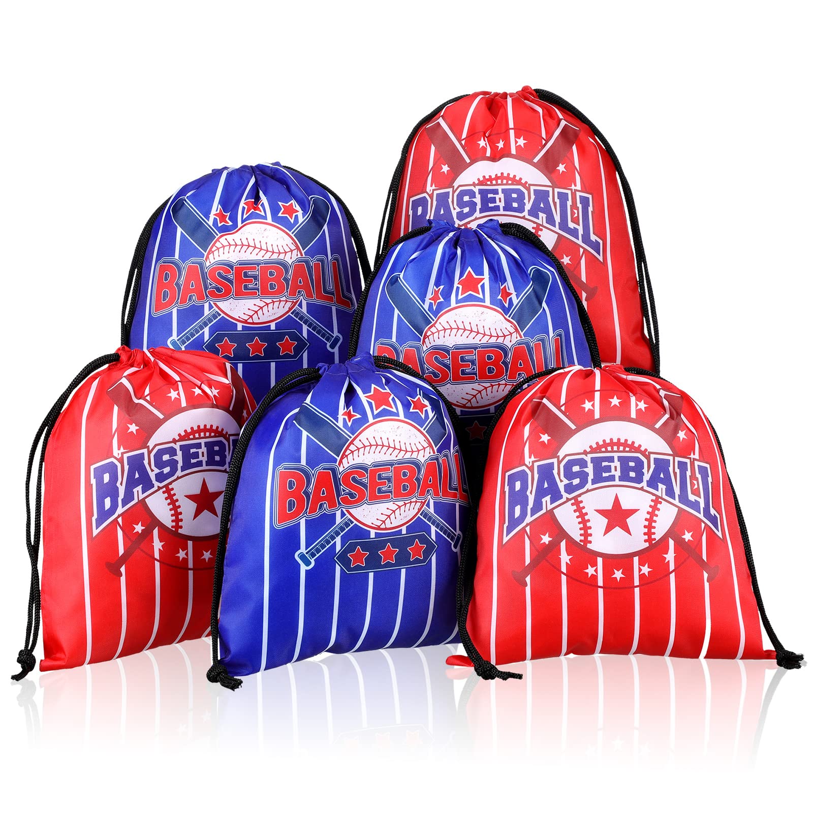 Photo 1 of 12 Packs Baseball Bag Baseball Drawstring Bag Baseball Party Favors Baseball Gift Bag Baseball Goodie Bags Gift Wrap Bags for Kids Sport Theme Birthday Decorations, 9.84 x 7.87 Inches, Blue and Red