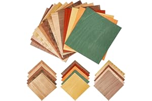 Juexica 30 Pcs 7.9" x 7.9" Wood Veneer Sheets Variety Pack Square Wood Veneers,Thickness Different, for Marquetry, Inlay, Woodworking Projects(Various Color)