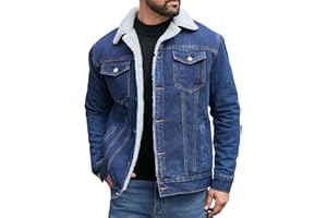 Men's Sherpa Lined Trucker Jacket Winter Fleece Lined Denim Coats Slim fit Casual