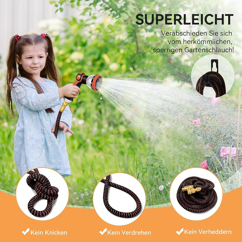 Flexibler Gartenschlauch 15m/50ft, Wasserschlauch mit 10 Düse