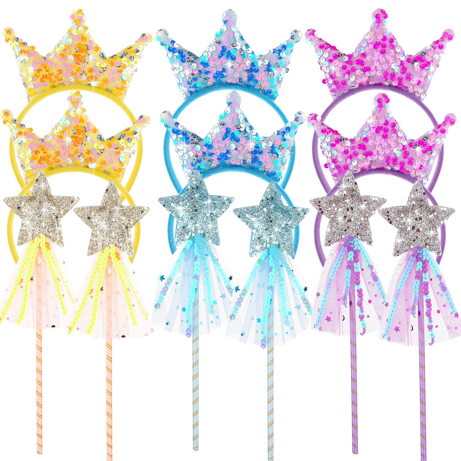 12Pcs Princess Wands Party Favors Glitter Star Fairy Wands Magic Wand Glitter Sequin Headbands Girls Pink Sequins Five-Pointed Star Fairy Wand Princess Pretend Jewelry Toys for Birthday Party Decor