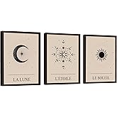 EXCOOL CLUB Boho Celestial Decor - 12x16 Celestial Art Poster, Vintage Star Decor, Sun and Moon Tarot Card Wall Art Print, Aesthetic Astrology Pictures for Bedroom Decorations (UNFRAMED)