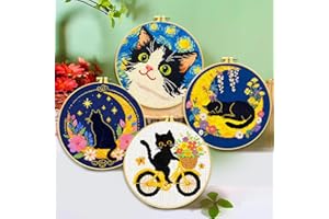 Zhenqing Cat Stamped Cross Stitch Kits for Adults Beginners, DIY Animals Cross Stitch Patterns Kits Printed Needlepoint Kits,Crafts Embroidery Kits for Home Decor-Cat-Themed 4-Piece Set(69207)