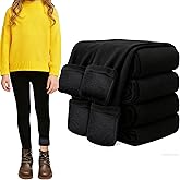 FEQO 2 Pack Girls Fleece Lined Leggings Thick Thermal Tights Full Length Pants Kids Winter Warm Leggings