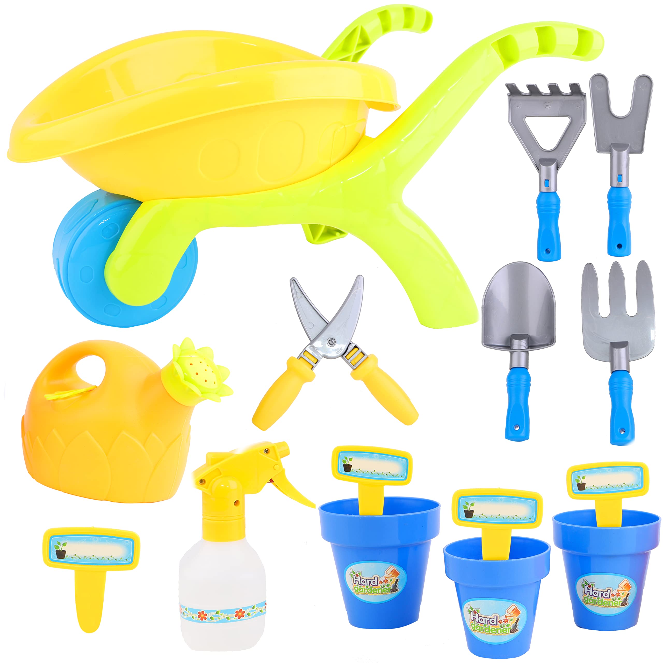 Toyland® Little Gardeners 14 Piece Gardening Tool Set- Includes: Water Sprayer, 3 x Plant Pots & Plant Tags, 5 x Gardening Tools, Watering Can & Wheelbarrow – Outdoor Toys