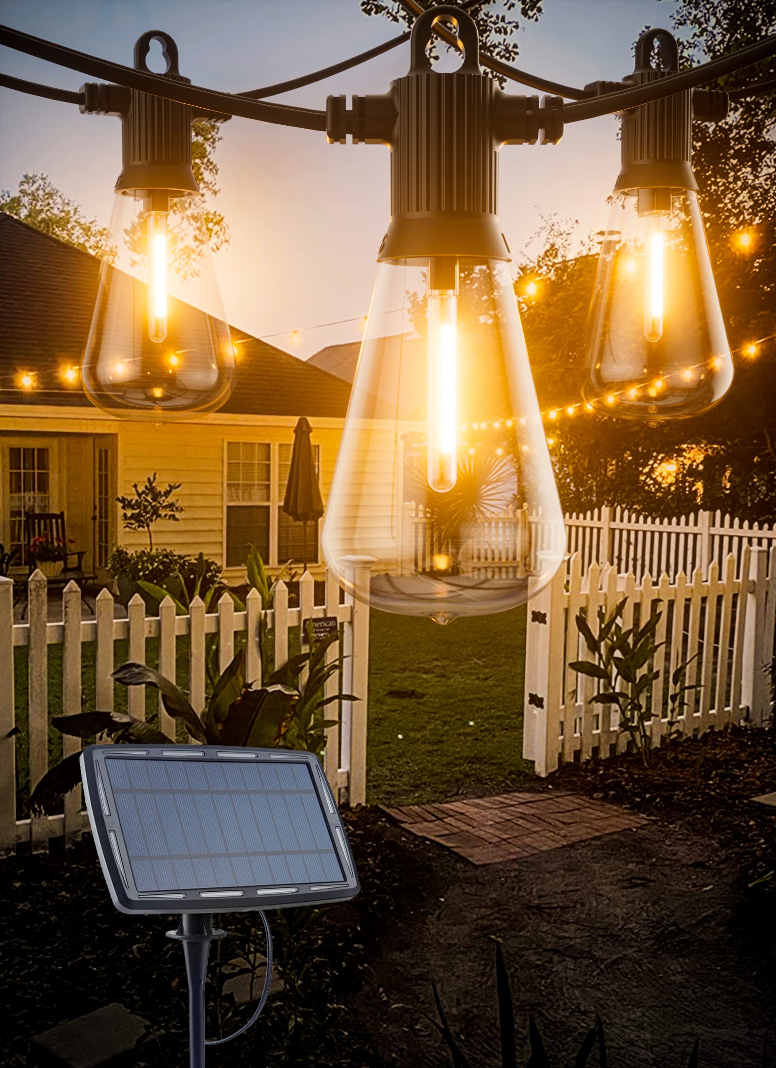 Zuske Solar Festoon Lights Outdoor, 15M/50FT Solar Garden String Lights with 25+2 Vintage Shatterproof Bulbs, IP65 Waterproof for Outside, Patio,Gazebo, Backyard, Balcony, Party, Wedding(Warm White)