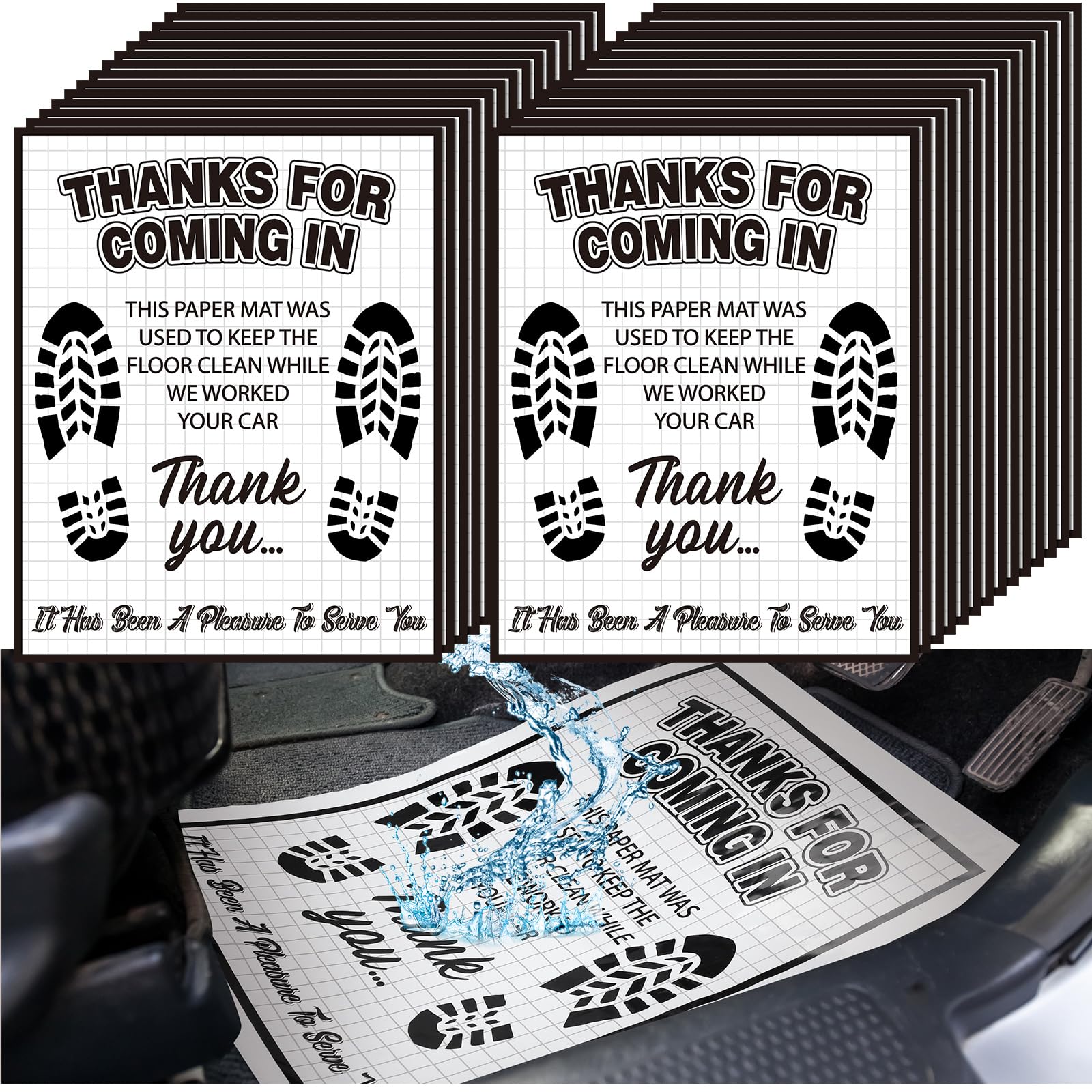 Photo 1 of Drydiet 500 Pcs Waterproof Car Floor Mats Covers PE Plastic Protector Automotive Floor Mats Disposable Auto Vehicles Pads Car Vehicle Mat Bulk Printed with Cute Footprint Words(15.75 x 20 Inch,White)