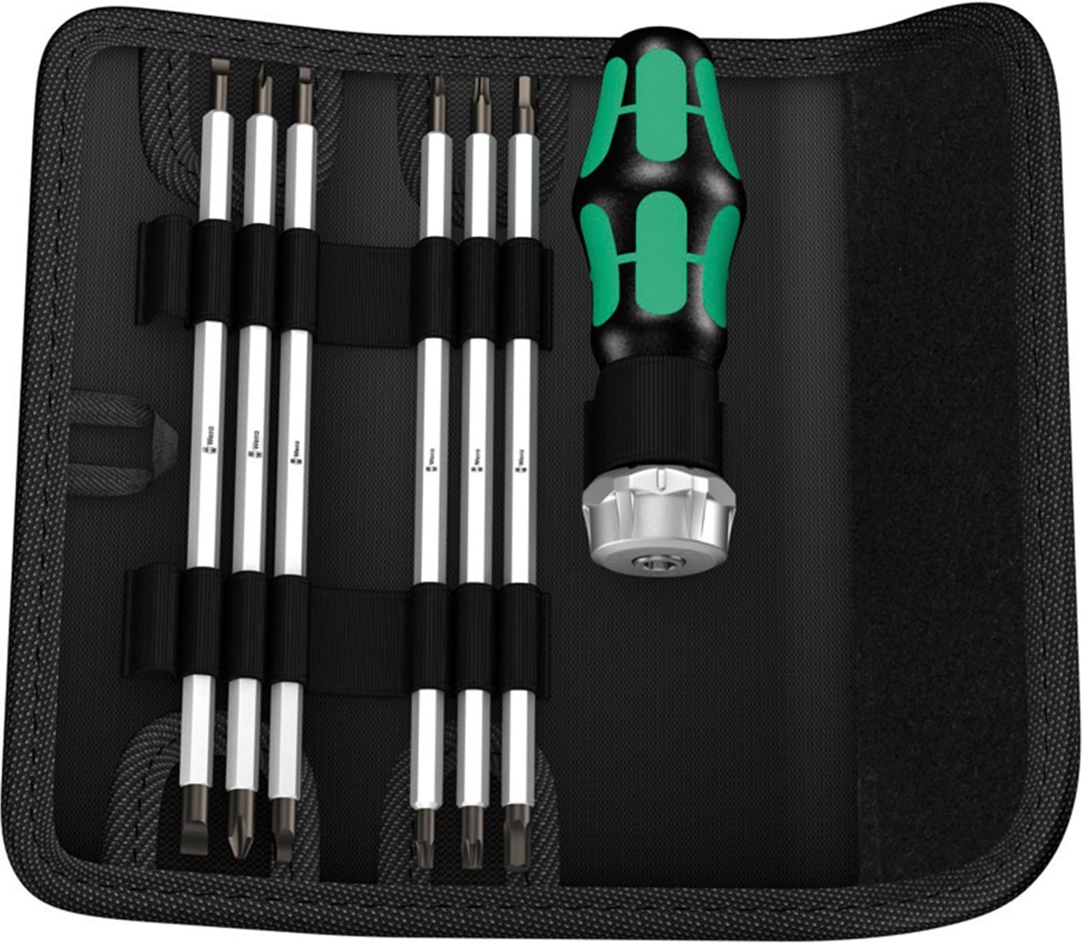Advanced Wera 7 Piece Kraftform Kompakt Ratchet Screwdriver with 6 Double End Bits/Phillips/Pozi/Slotted/Torx [Multi Set] -