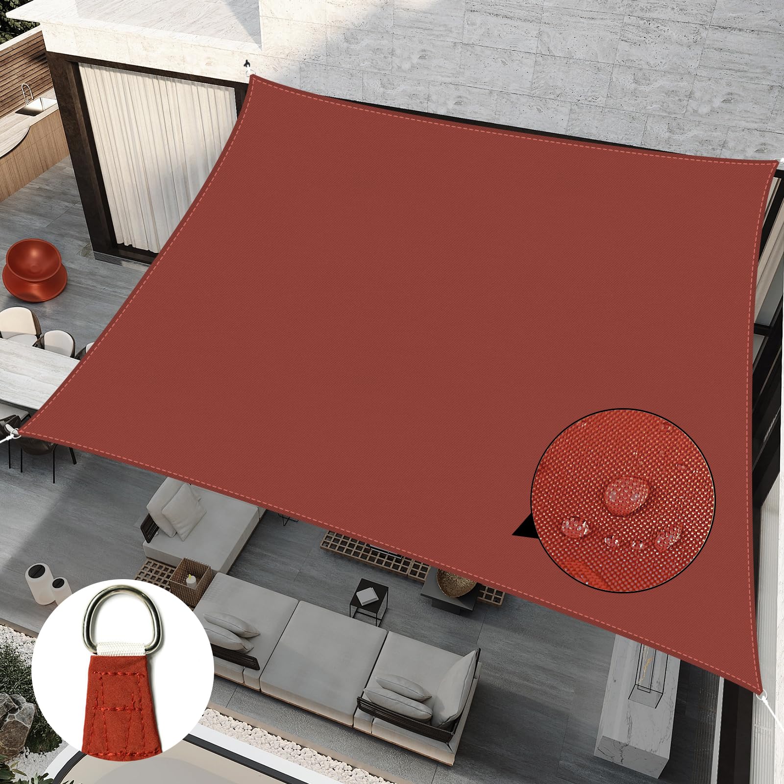 RICHIE Sun Shade Sail 3.6m x 4.9m Rectangle Waterproof, 98% UV Block Awnings for Patios with Free Rope, Sunscreen Awning Canopy, Sunshade Sail Polyester for Outdoor Garden Patio Yard Lawn, Wine Red