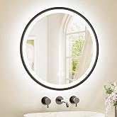 TETOTE Round Led Lighted Bathroom Mirror Matte Black Frame 24 Inch Front and Backlit Circle Round Light up Vanity Mirror with Lights, 3 Color Illuminated Dimmable Anti Fog Wall Mount, IP54 CRI 90+