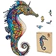 Mys Aurora Unique Wooden Jigsaw Puzzles - Unicorn Seahorse, 500 Pcs Royal Size 14.6" x 23", Animal Shaped Wood Puzzle, Beautiful Package, Best Gift for Adults and Kids, Family Game