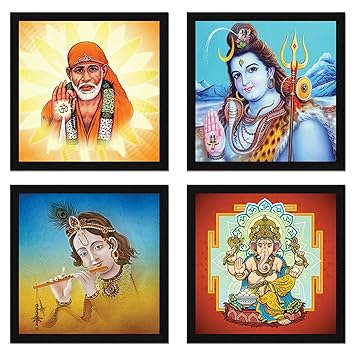 ArtX Gods Shiva Sai Baba Ganesha Krishna Bhagwan Set of 4 Framed Paintings  (13 x 13 inches Each, Synthetic Wood, Multicolour): Amazon.in: Home &  Kitchen