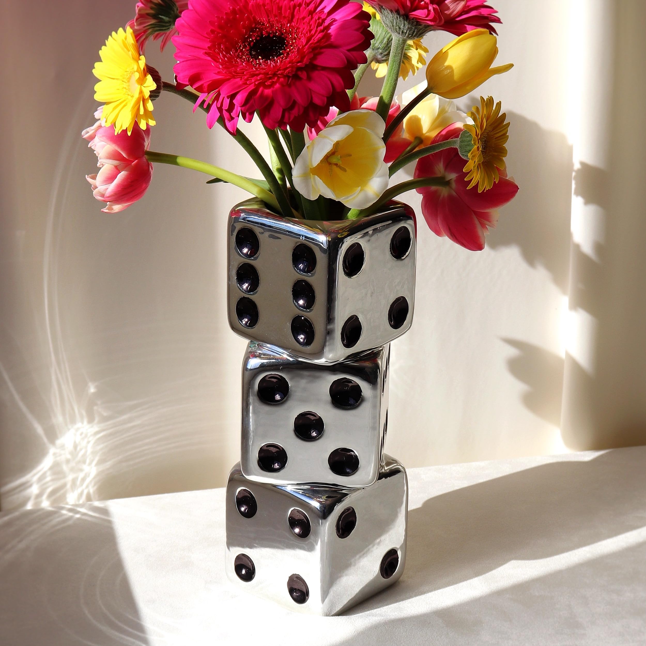 Reimagine Discovery Triple Dice Vase (Silver Body + Black Dots)