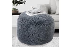 ROYALAY Round Stuffed Pouf Ottoman, Long Plush Faux Fur Pouf with Supportive Filling, Fluffy & Furry Couch Foot Stool Storage Ottoman for Living Room, Bedroom and Kids Room, Floor Pouf Foot Rest