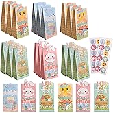 Amitimila Easter Gift Bags, 24 PCS Easter Paper Bags Bulk, with 24 PCS Easter Stickers, Easter Treat Bags for Kids, Easter Goodie Bag Party Supplies for Classrooms, Party Favors