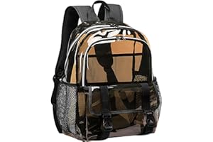 KUI WAN Clear Backpack, Large Clear Bag Stadium Approved Heavy Duty PVC Transparent See Through Backpacks for College,Stadium,Work,Security,Festivall,Clear Black