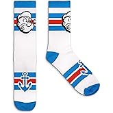 Tee Luv Men's Popeye The Sailor Man Cartoon Character Socks (White/Blue/Red)