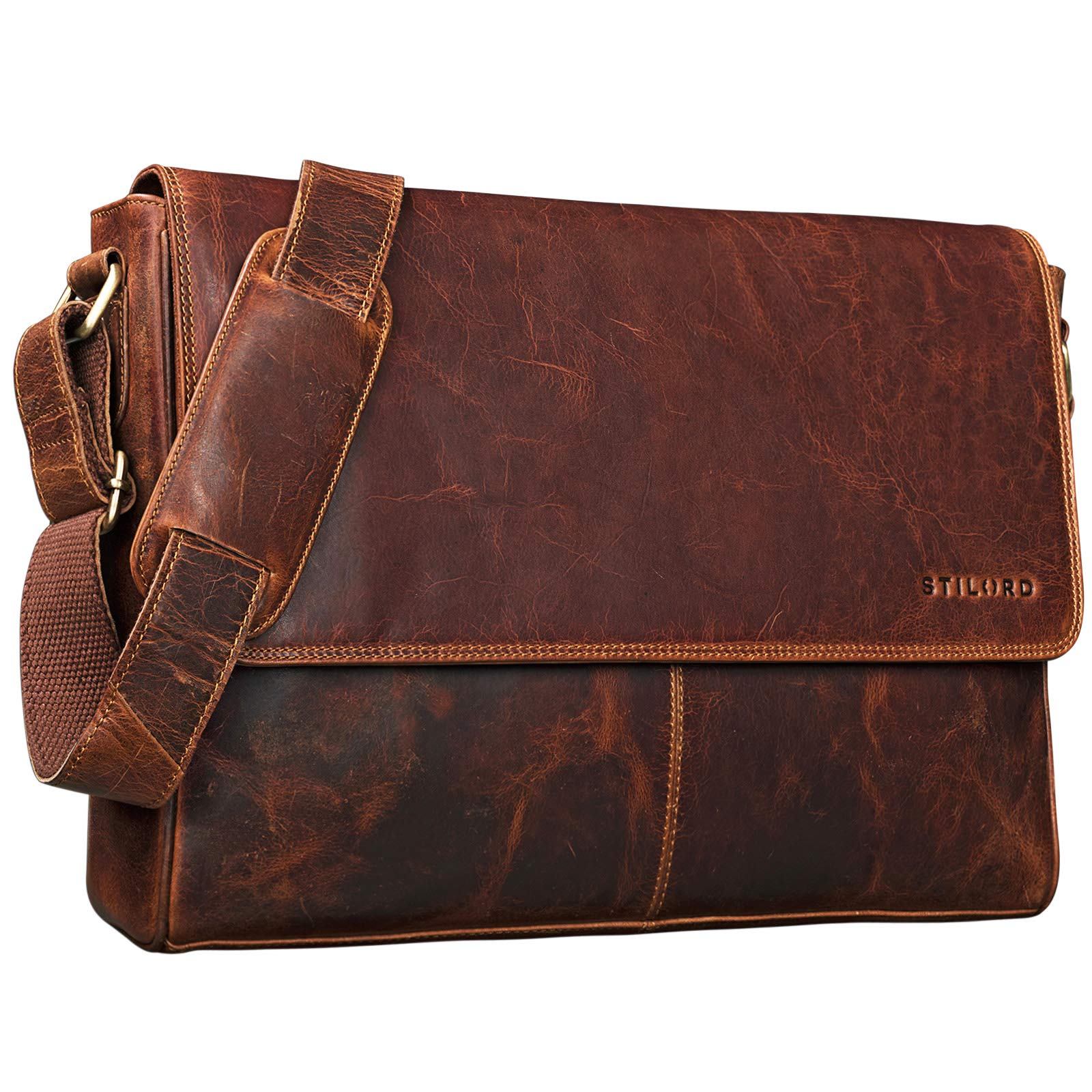 STILORD 'Oskar' Leather Messenger Bag for Men and Women - Vintage Shoulder Bag and Laptop Bag 15 Inch - Genuine Leather Briefcase Satchel Genuine Leather, Colour:kara - cognac