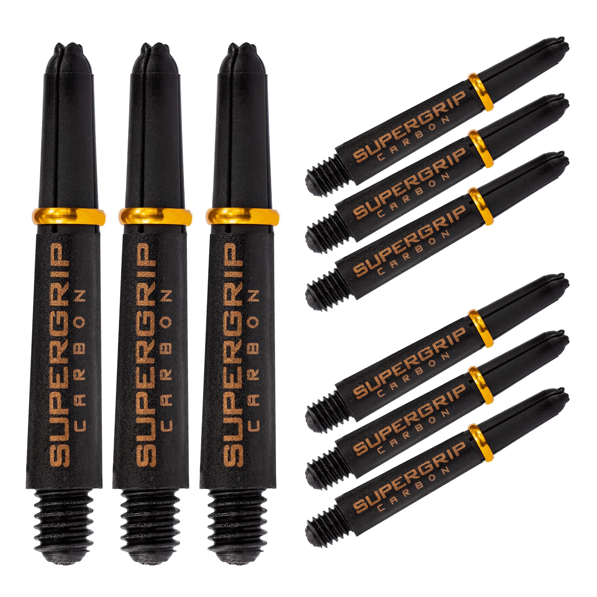 Harrows Darts 3 x Sets of SuperGrip Carbon Dart Stems - 9 Dart Shafts in Total - Available in 3 sizes - Tough Carbon Composite - Short Gold