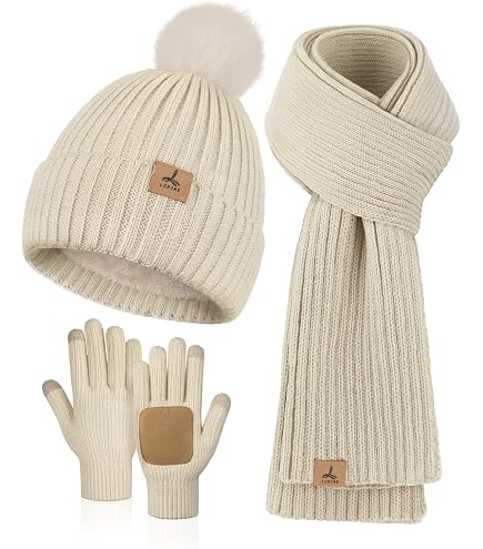3-Piece Knit Pom Beanie Scarf Gloves Set Touchscreen Winter Hat Set APEXFWDT Women main image 4