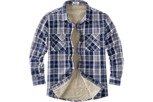 COOFANDY Men's Sherpa Lined Flannel Shirt Jacket Long Sleeve Button Up Fleece Plaid Shirts