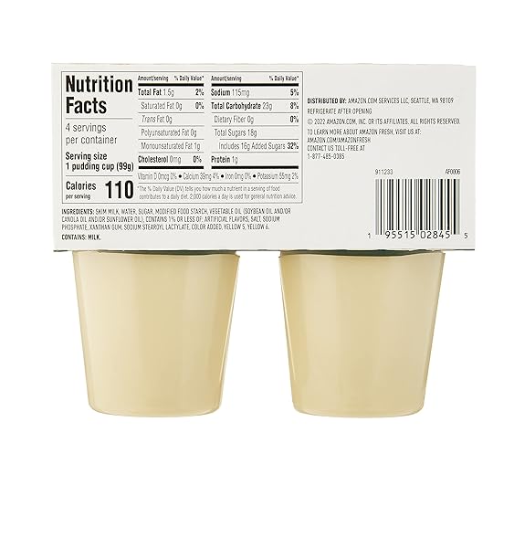 AMAZON FRESH, VANILLA PUDDING CUPS, 4 COUNT