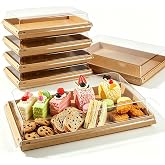 5 Pack 11" x 7.48" Serving Trays Sets Catering Trays with Lids, Paper Charcuterie Boxes with Clear Lids, Party Platters Take Out Food Containers for Snacks Fruit Cookies Dessert Sandwiches