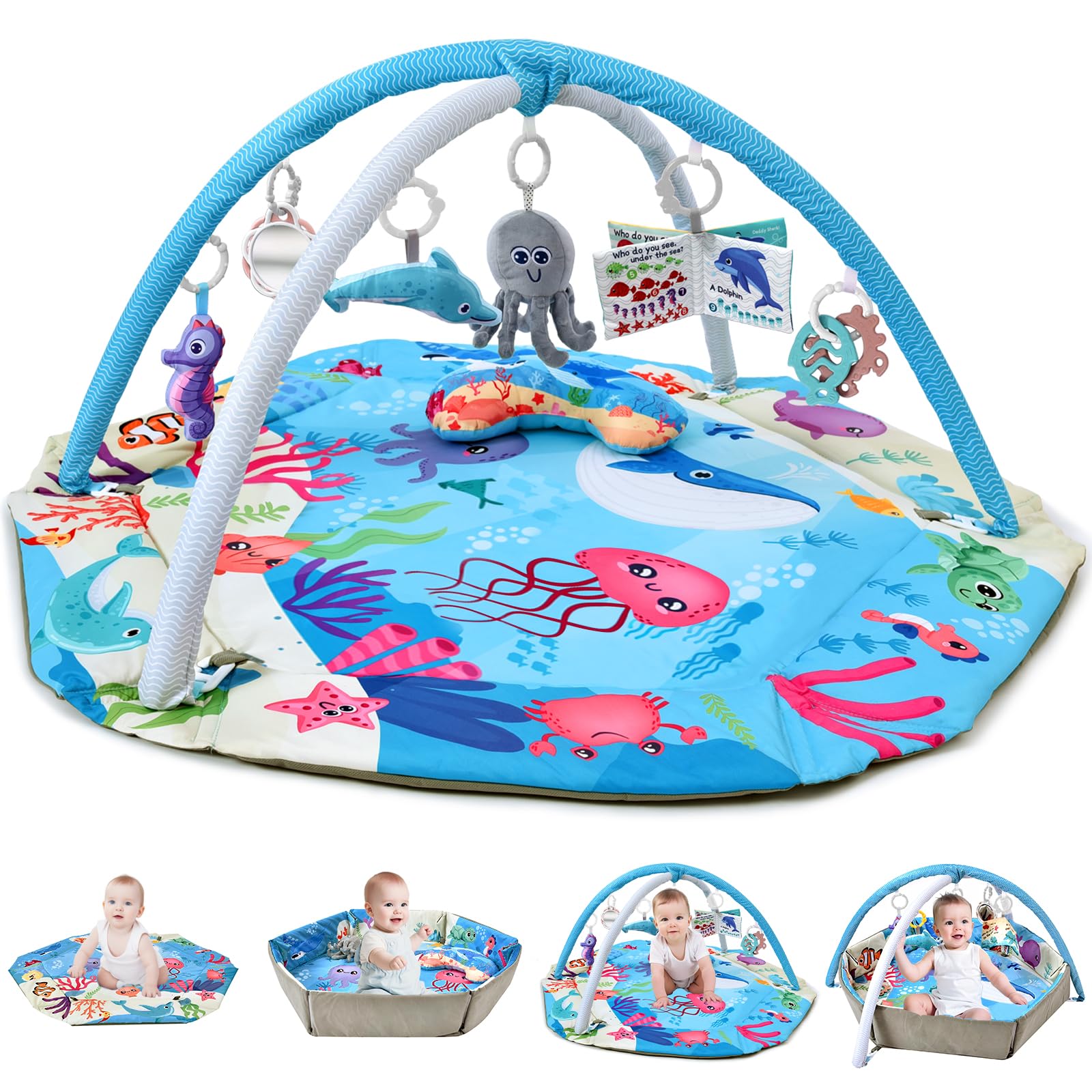 Photo 1 of TFDER Baby Gym Play Mat, 8-in-1 Tummy Time Mat & Activity Gym, Washable Ball Pit, Infant Play Mat with Detachable Toys for Sensory Exploration and Motor Skill Development