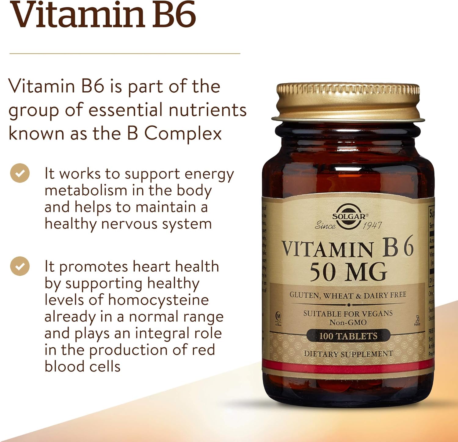 Solgar - Vitamin B6 50 mg, 100 Tablets: Health & Personal Care