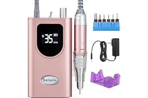 Delanie Professional Nail Drill High Torque 35000 RPM Rechargeable Portable Electric Nail File Filer for Acrylic Gel with Cuticle Bits, Salon Manicure Tool, Rose Gold