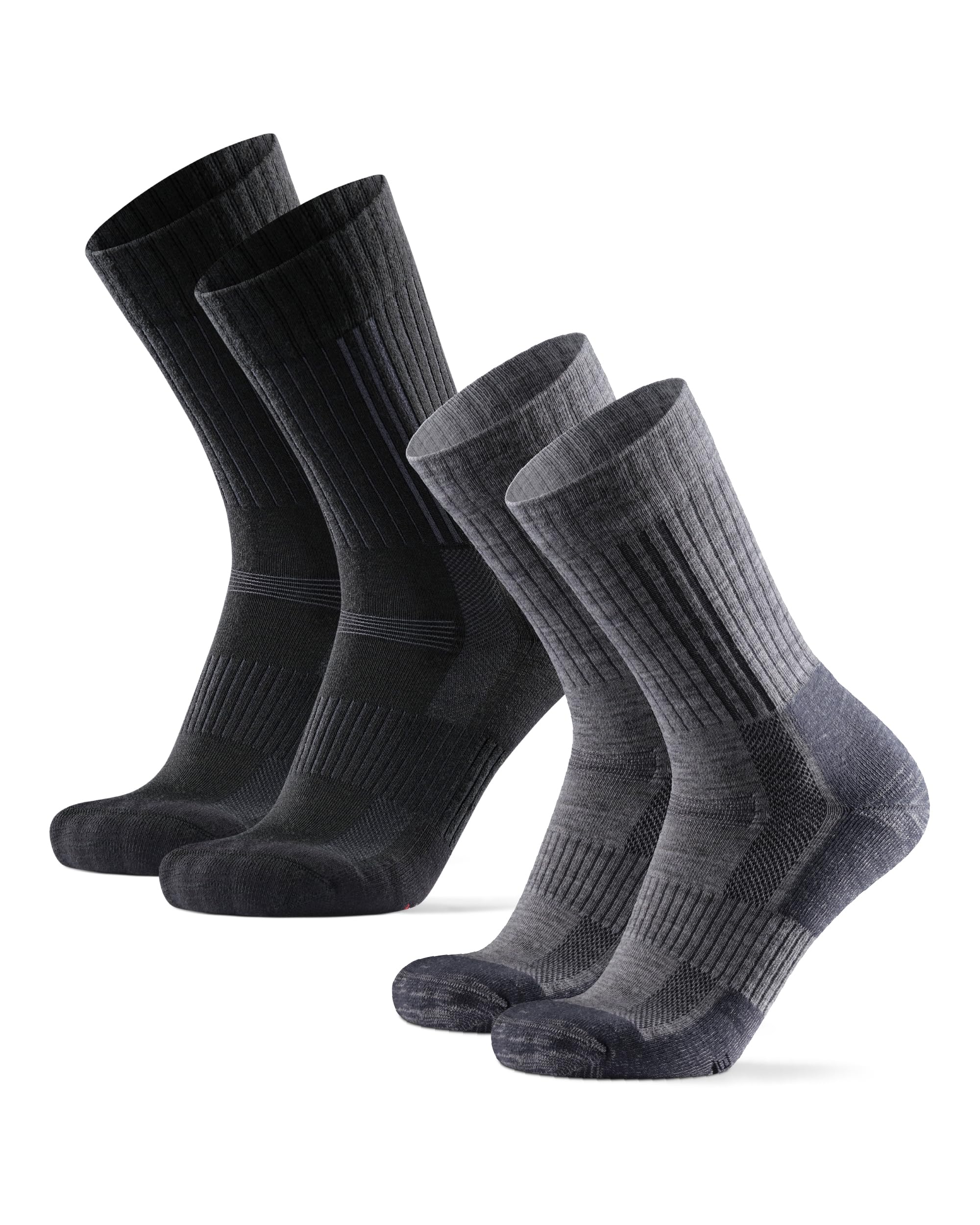 Photo 1 of DANISH ENDURANCE Premium Hiking Socks, Merino Wool, Thermal, Winter, Men & Women 2 Pack, Multicolor (1xblack/Grey, 1xlight Grey), Medium