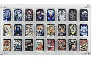 WEIMINLI 24-Slot Wall-Mounted Acrylic Display Case for Zippo Lighters - Clear Collector Cabinet, for Men and Lighter Enthusiasts