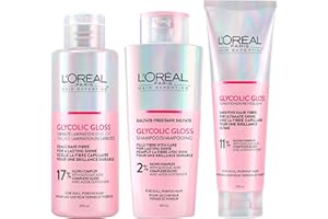 L'Oréal Paris Hair Expertise Glycolic Gloss Shine Trio Set, With Glycolic Acid For Shine and Smoothness, (3x Pieces, Shampoo,