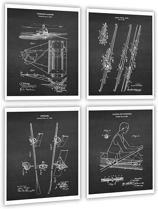 Amazon Com Gnosiscollageart Rowing Crew Gifts Row Boat Blueprint