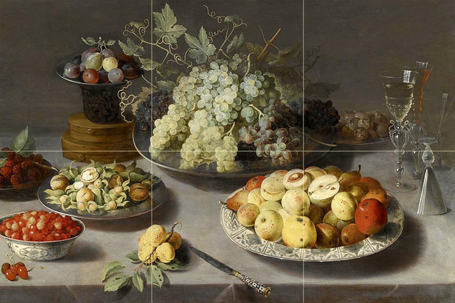 GRAPES FRUITS KNIFE WINEGLASSES O. Beert Tile Mural Backsplash Marble Ceramic