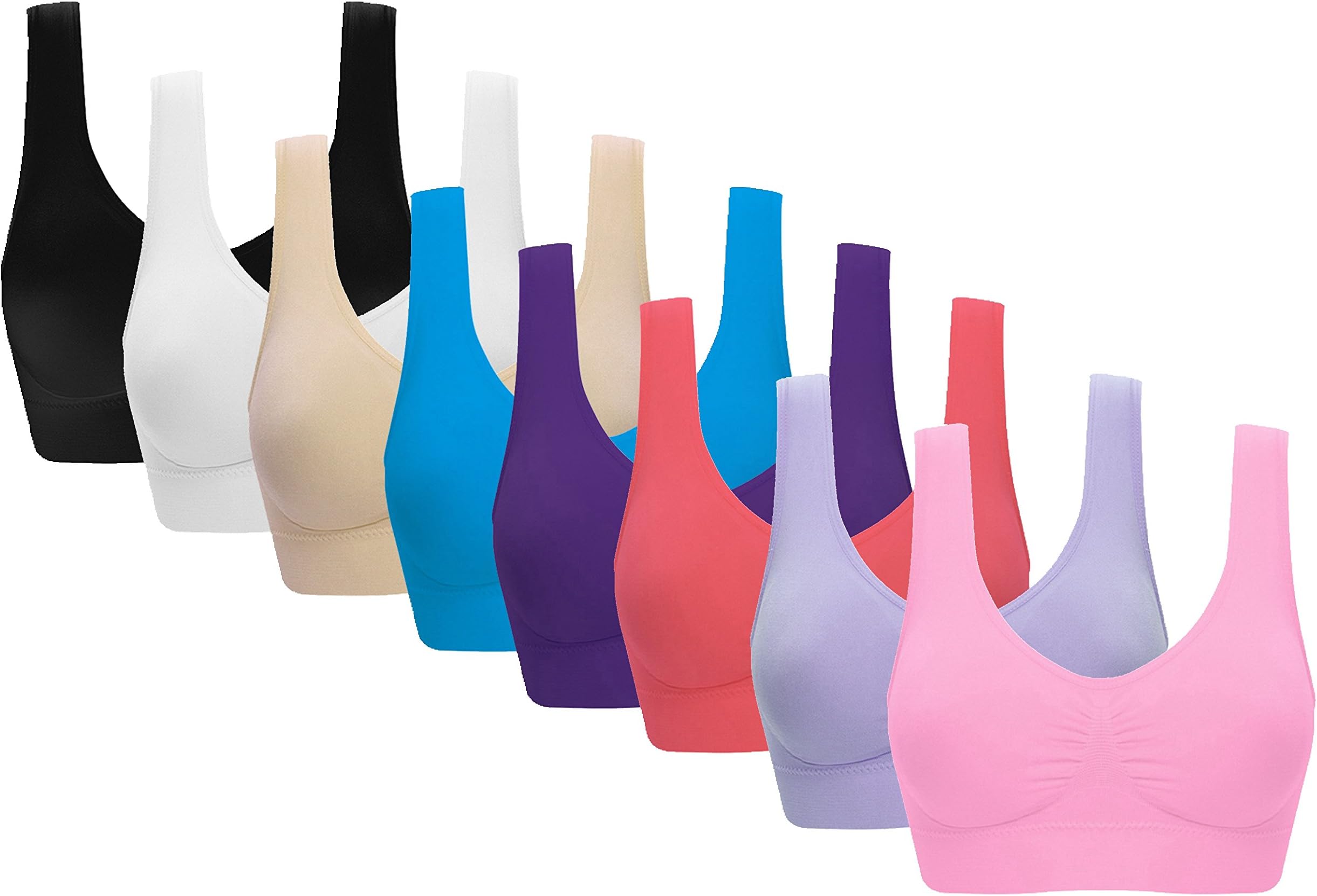 Vermilion Bird Women's 3 Pack Seamless Comfortable Sports Bra with Removable Pads