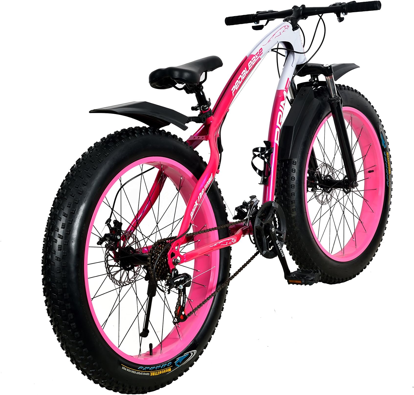 R Cycles Men's Carbon Steel Fat Tyre Prime Adventure Sports MTB Cycle with 21 Shimano (Pink and White)
