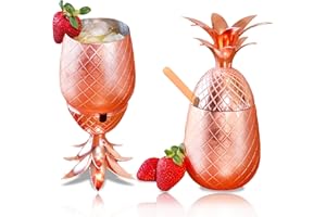 G Francis Cocktail Cup - Rose Gold Metal Pineapple Cups Copper Moscow Mule Mugs with Lids for Pineapple Barware