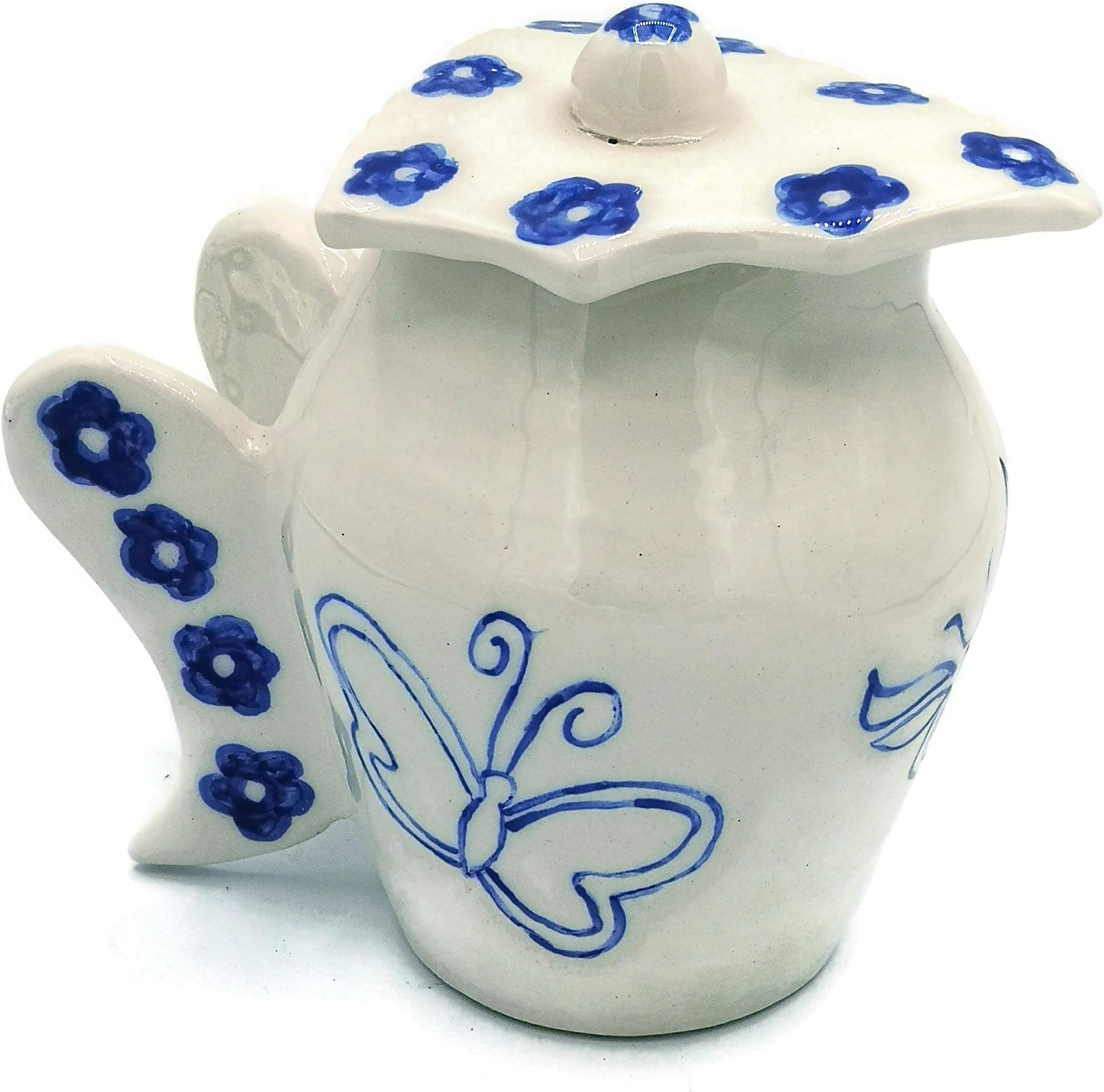 Handpainted Pitcher with Lid, Handmade Spring Home Decor for Living Room