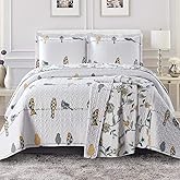 Royal Hotel Bedding Ayat Birds Oversized Coverlet Set, Luxury Printed Design Quilt, Bedspread - Filled Quilts - Fits Pillow top Mattresses - 3PC Set - Queen Size