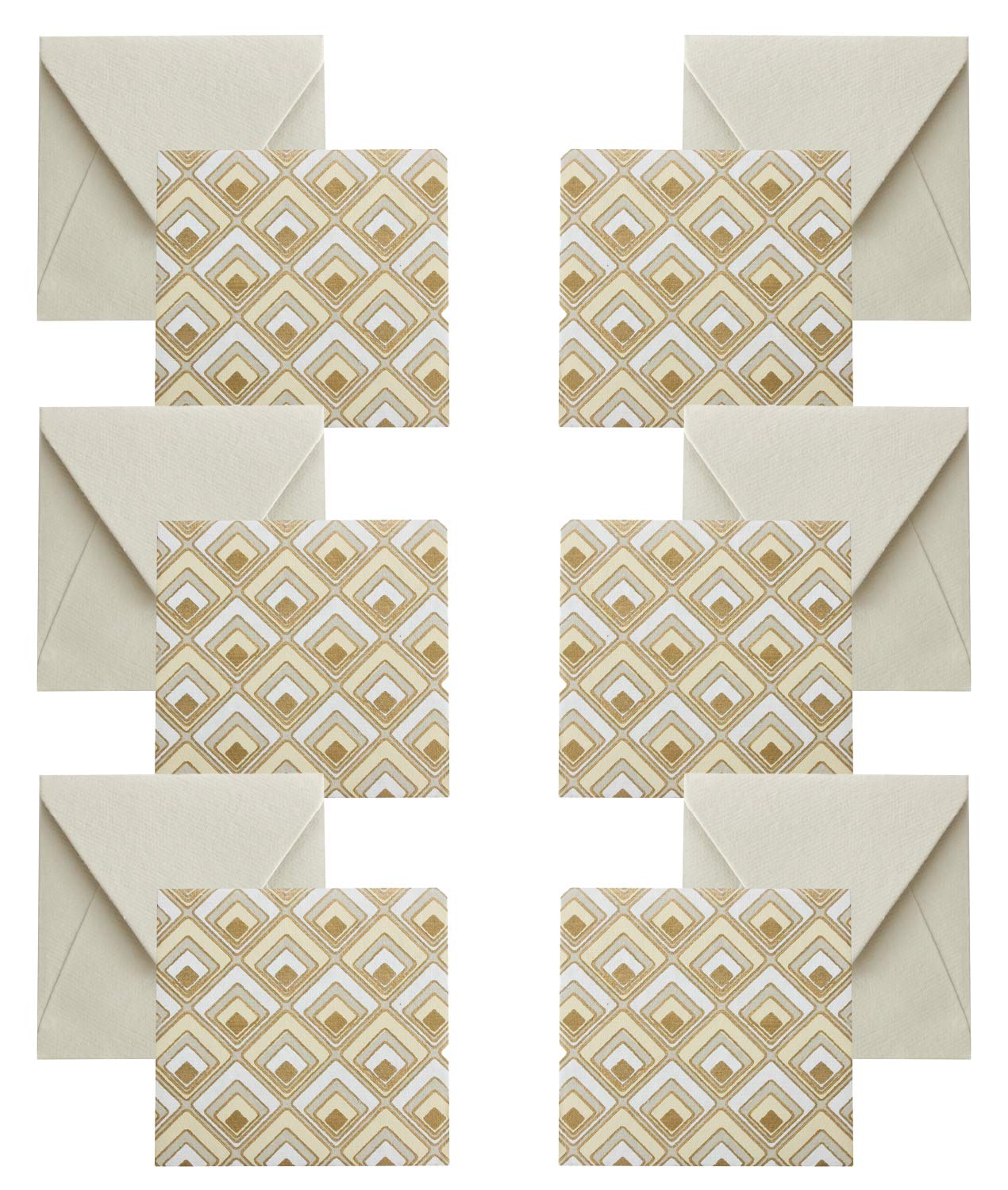 Emartbuy Pack of 6 Handmade Paper Envelopes With Notecard 8 x 8 cm Gold