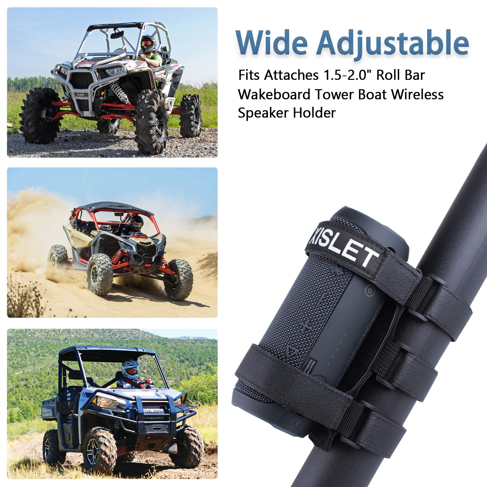 Xislet Portable Speaker Mount for UTV Sound Bar Golf Cart Ebike Scooter Boat Railing Removable Bluetooth Wireless JBL Speaker Holder Strap Fits JBL Charge 5 6 Flip 5 6 Side by Side Accessories