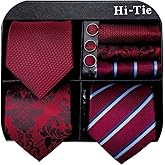 Hi-Tie 3 Pcs Gift Box Mens Tie Set Necktie with Pocket Square Cufflinks Lapel Pin Silk Neck Tie Collection