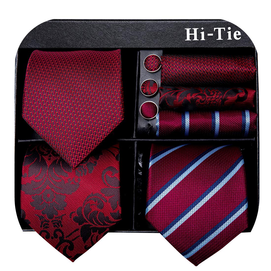 Hi-Tie 3 Pcs Gift Box Mens Tie Set Necktie with